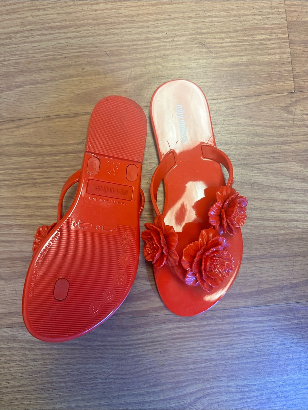 Mini Melissa Red Floral Jelly Slide Sandals for Kids
